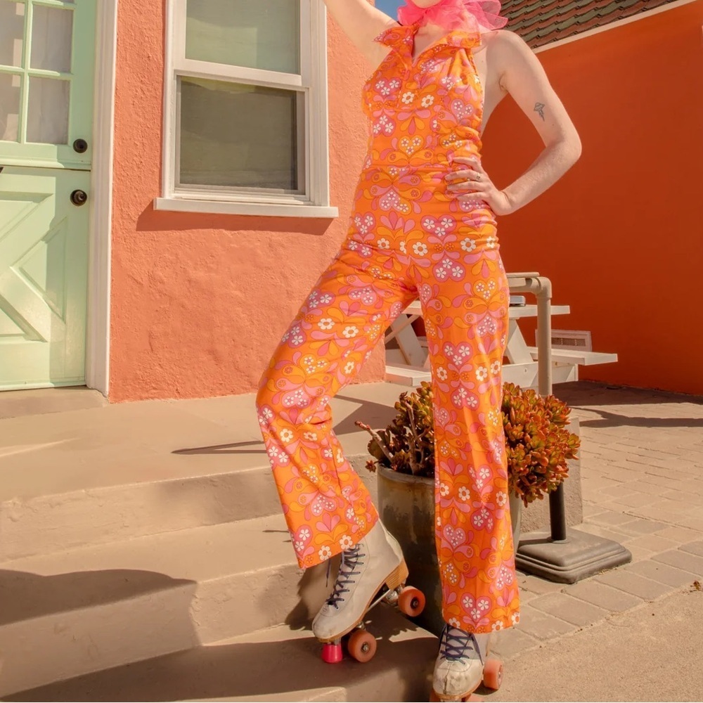Orange Floral Halter Jumpsuit